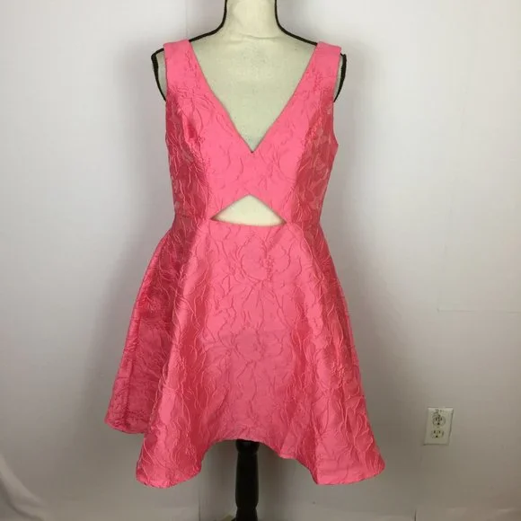 jules and cleo pink dress New! Jules & Cleo A-Line Dress Size 10 Womans Pink Jacquard Cutout  Sleeveless